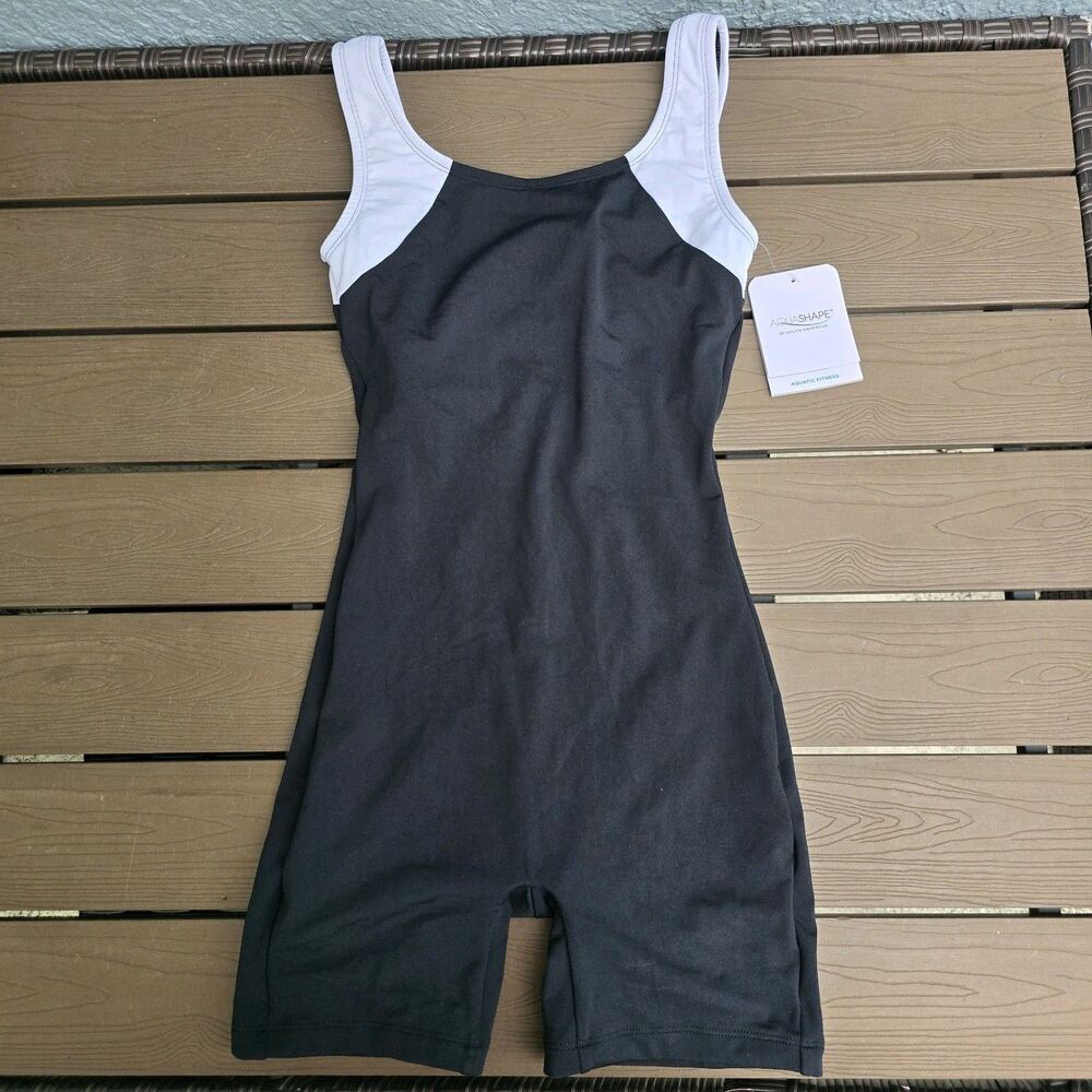 Dolphin Aqua Shape Women's Black/white Modest Lap Suit Tummy Control Size 8 New